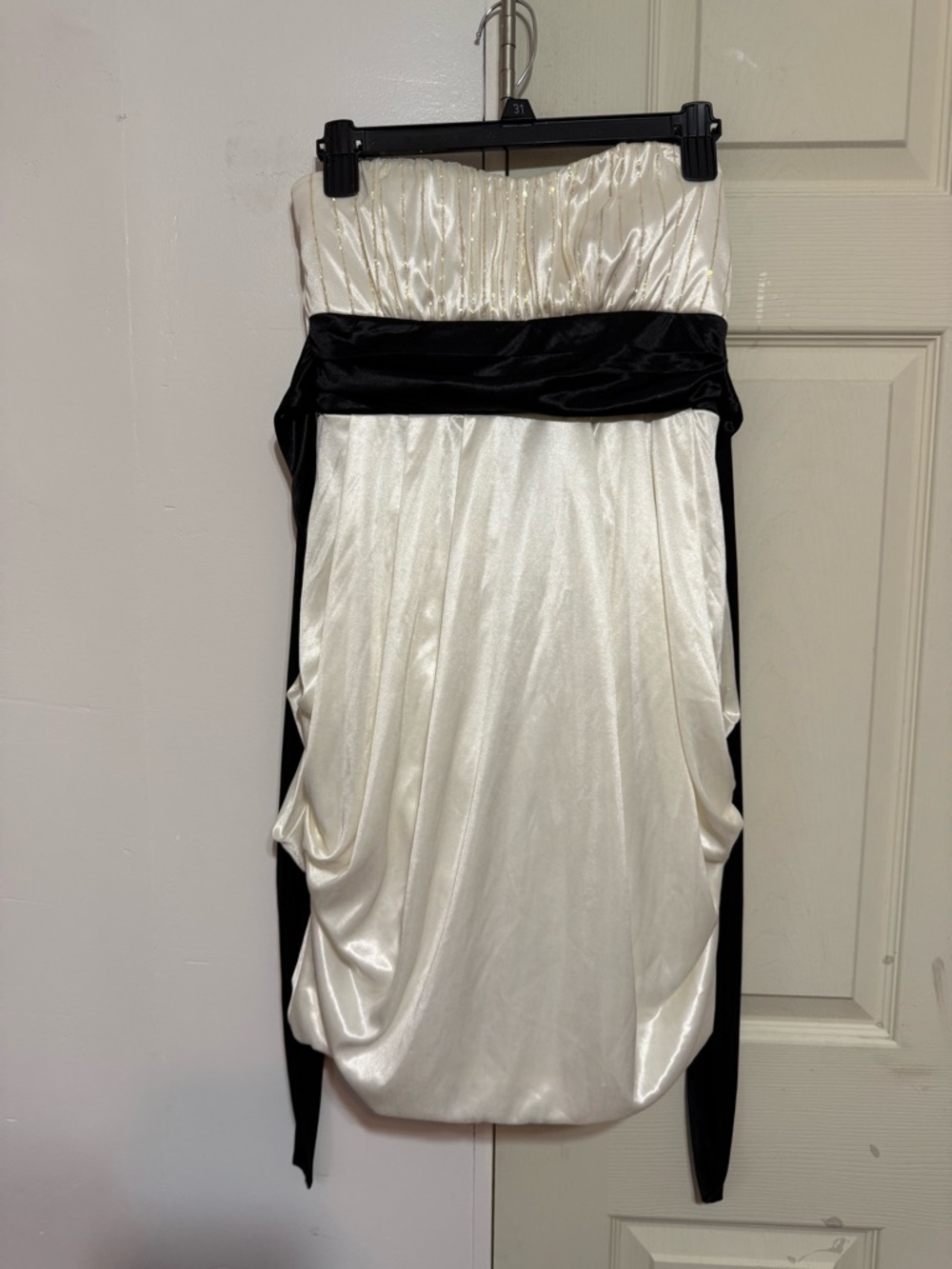 Ruby Rox Ivory and Black Strapless Satin Cocktail Dress